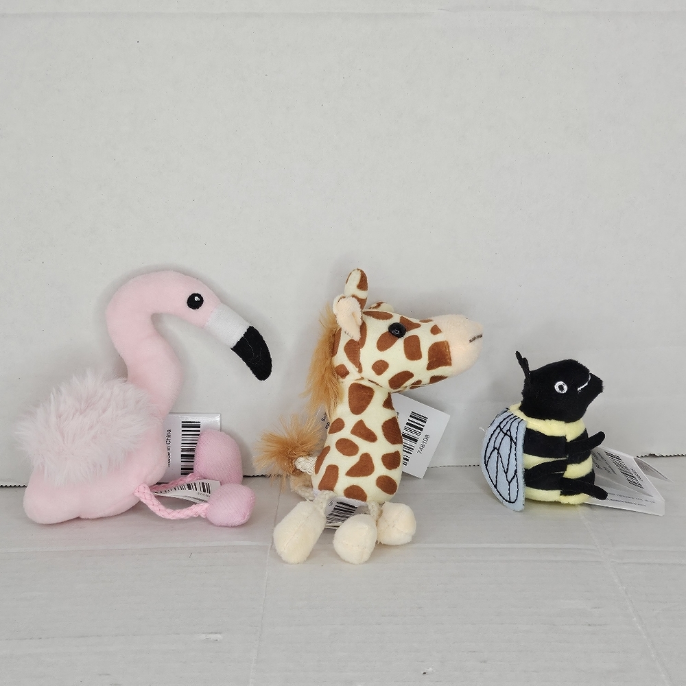 New Set of  3 The Puppet Company Plush Finger Puppets Flamingo Giraffe Bee